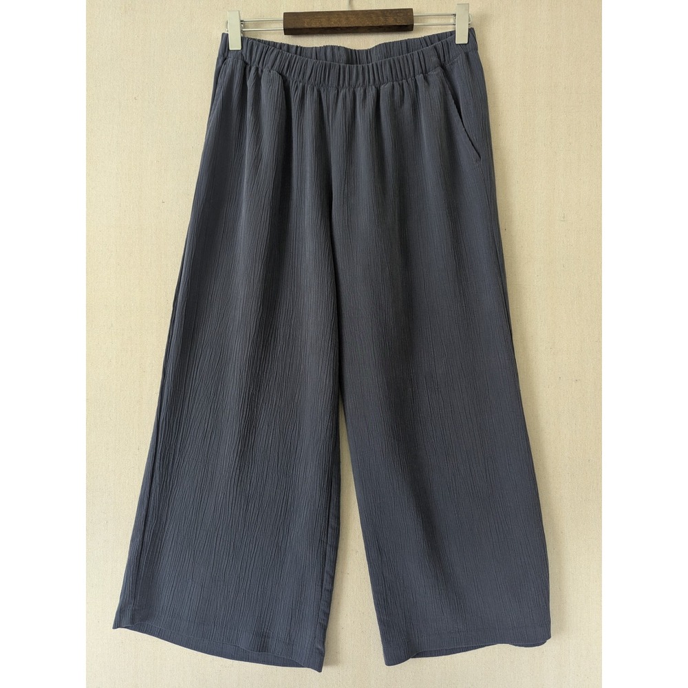 Pure Jill Wide Leg Crinkle Pants Women S Petite Gray Sand-Washed Tencel Modal - Picture 2 of 9